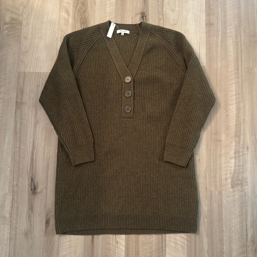 $118 NWT Madewell Green Ribbed Sweater Dress Wool Blend